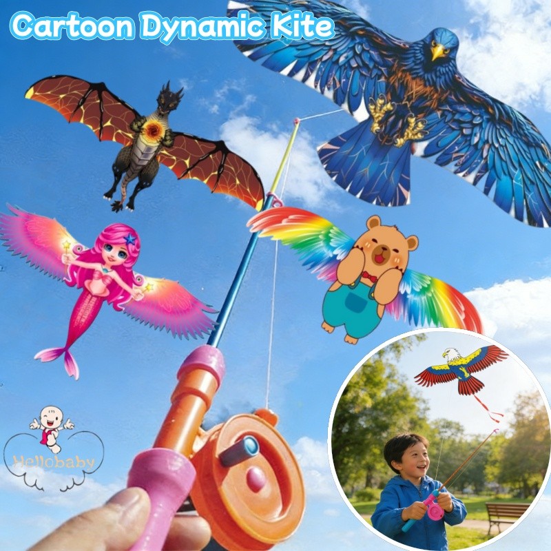 Cartoon Dynamic Kite Handheld Fishing Rod Kite with String Easy Fly ...