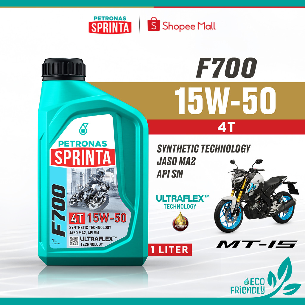 PETRONAS Sprinta for Yamaha MT-15 2020 to 2026 F700 4T 15W-50 Synthetic ...