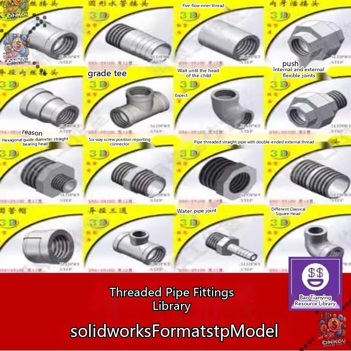 Threaded G Material Library Pipe Fittings SolidWorks Format STP Model ...