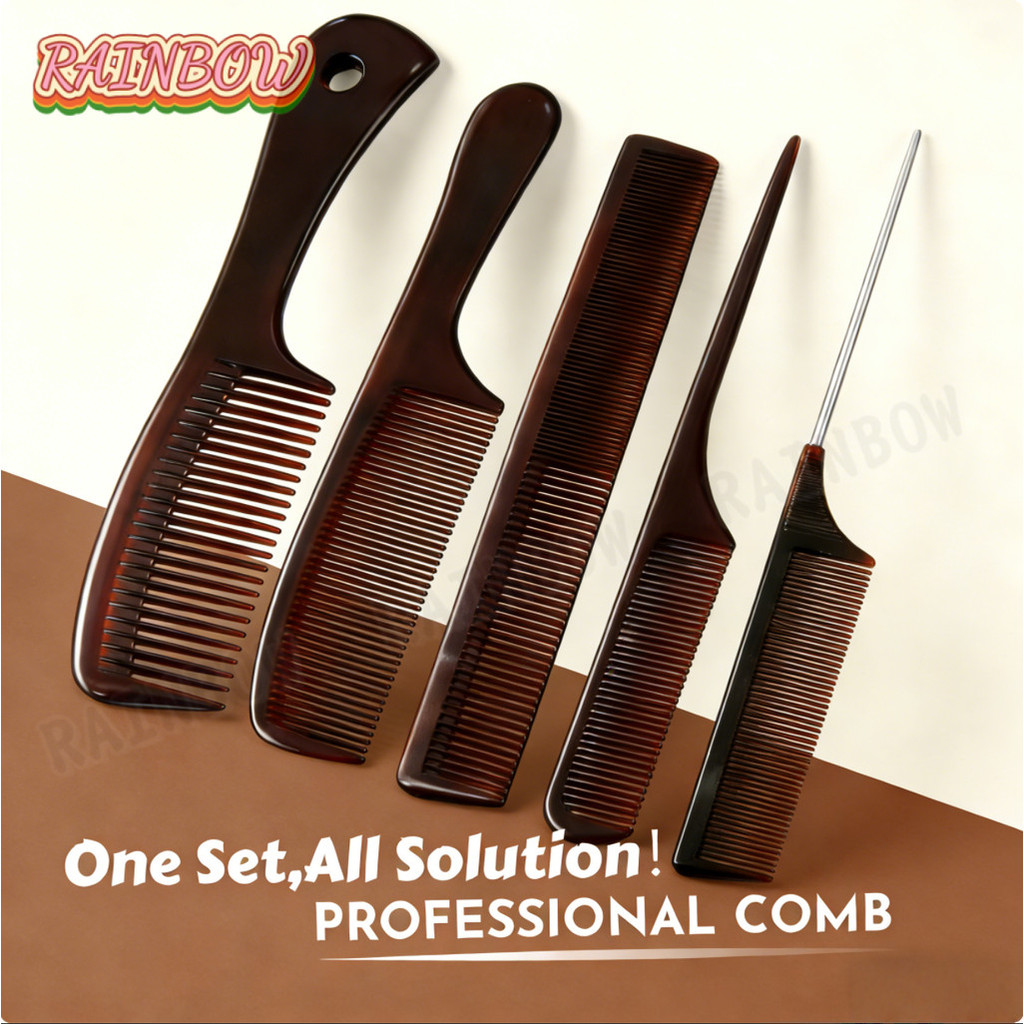 Multifunctional Amber Hair Comb Set Salon Barber 5 Styles Brush Point ...