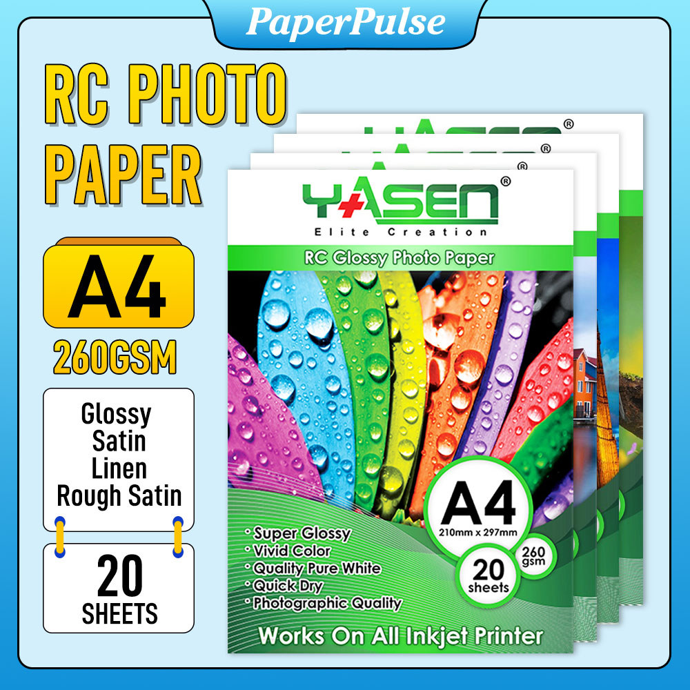 Yasen Rc Satin/Glossy/Linen/Rough Satin Photo paper 260Gsm A4 Size ...