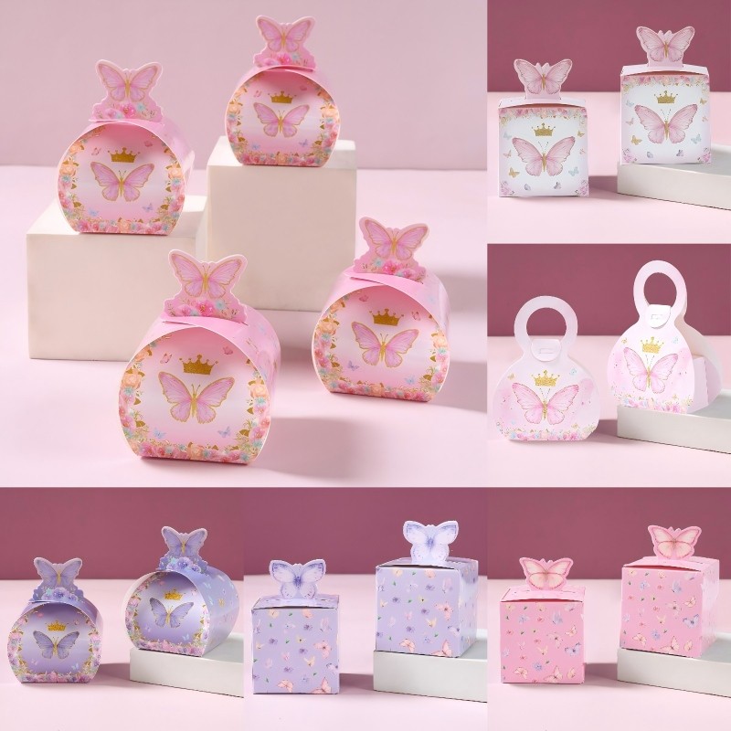 Pink Purple Butterfly Gift Box Paper Candy Box For Gift Giveaways Snack ...