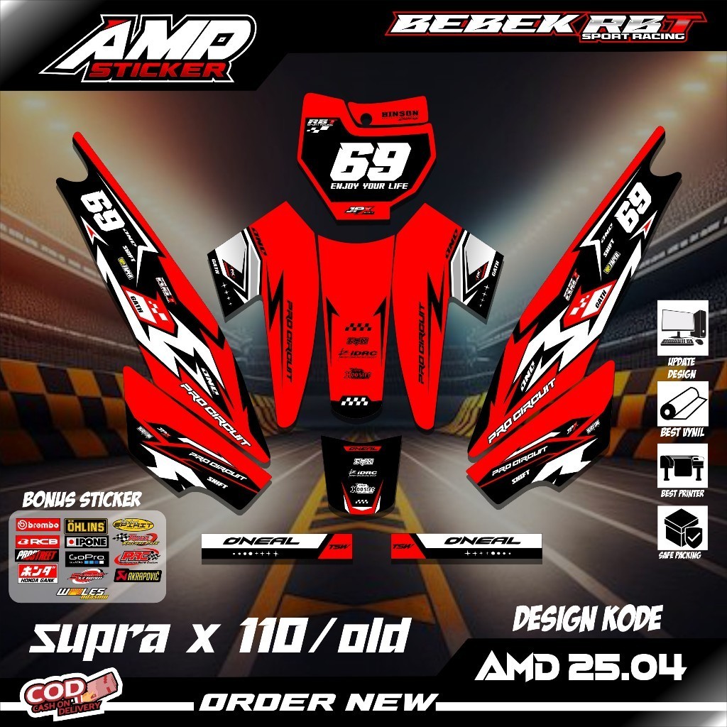 RBT SUPRA X OLD BEBEK MODIF SUPERMOTO Striping Sticker Premium Material ...
