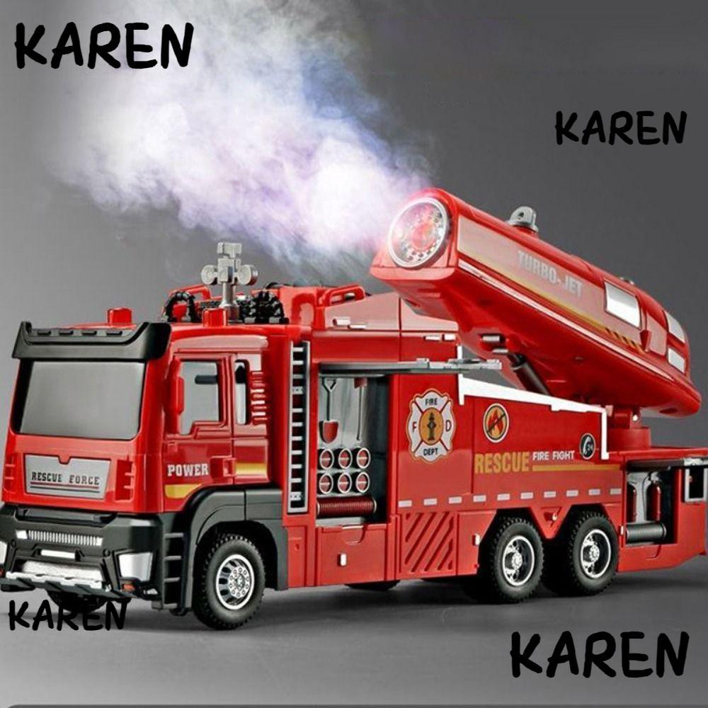 KARENGOODS Fire Truck Model, Pull-Back Function 1:32 Scale Water Spray ...