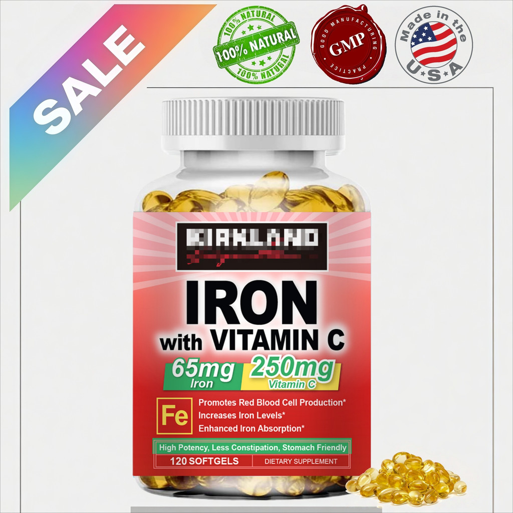 Iron Capsule Supplement - 65mg Fe with Vitamin C, Enhances Absorption ...