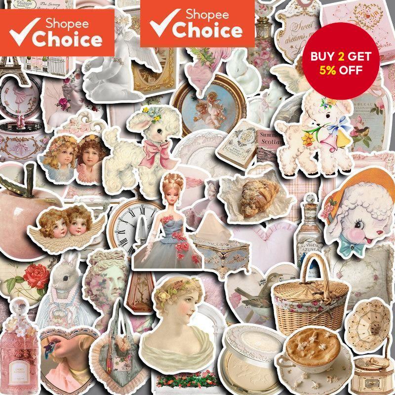 60pcs Retro Pink Series Stickers Diy Computer Laptop Washi Scrapbooking ...
