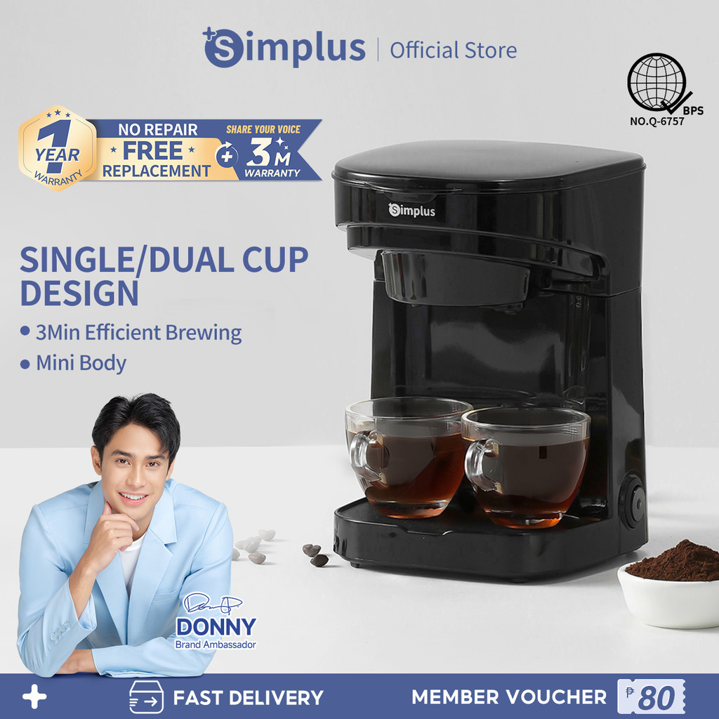Simplus Coffee Maker Drip Filter Coffee Machine One-Button Dual Cups ...