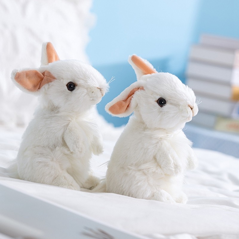 Standing Simulation Rabbit Doll Plush Toy Cute Little White Rabbit Doll ...