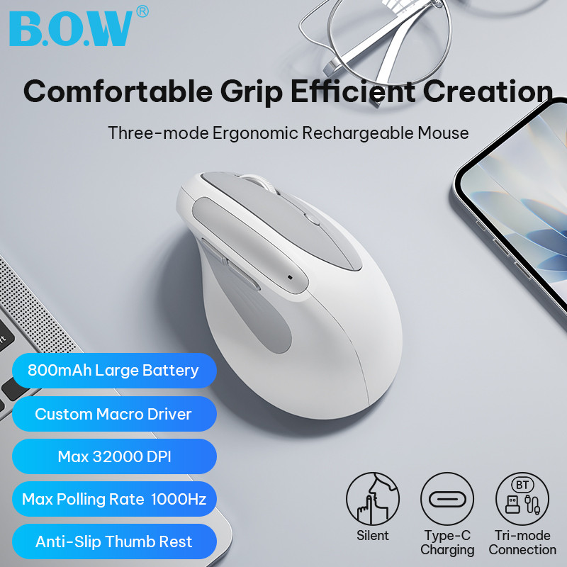 BOW MD390L Ergonomic Mouse 2.4G/Bluetooth/Wired Three-mode Mice ...
