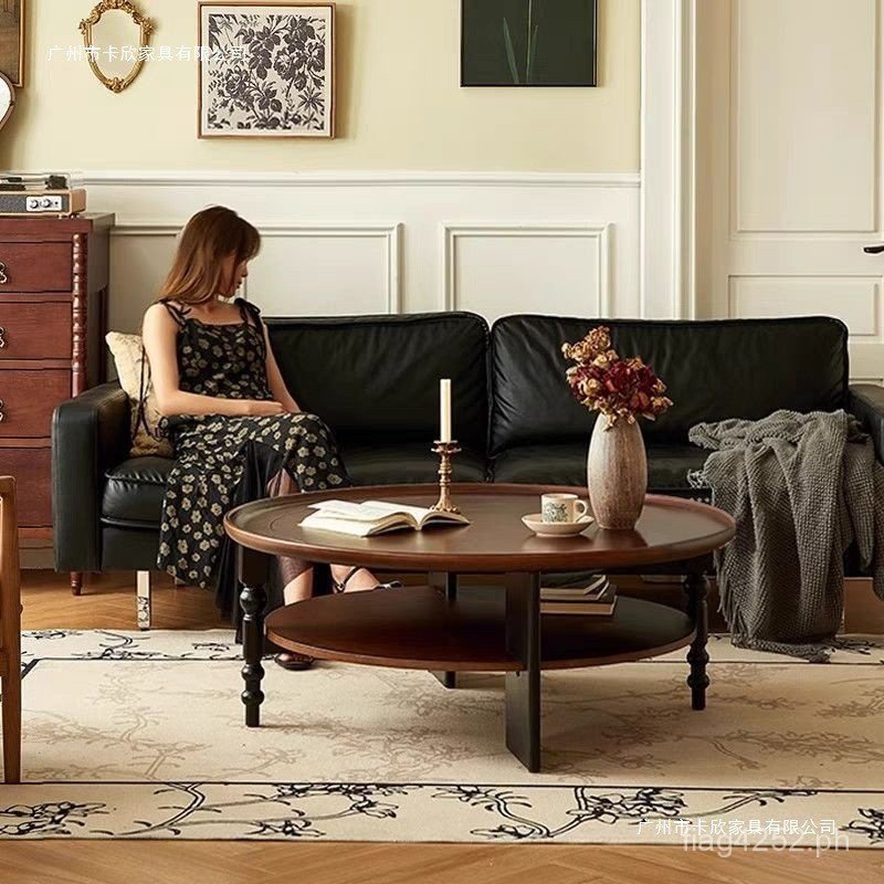 New Round Retro Small Table for Home Use, All Solid Wood American Style ...