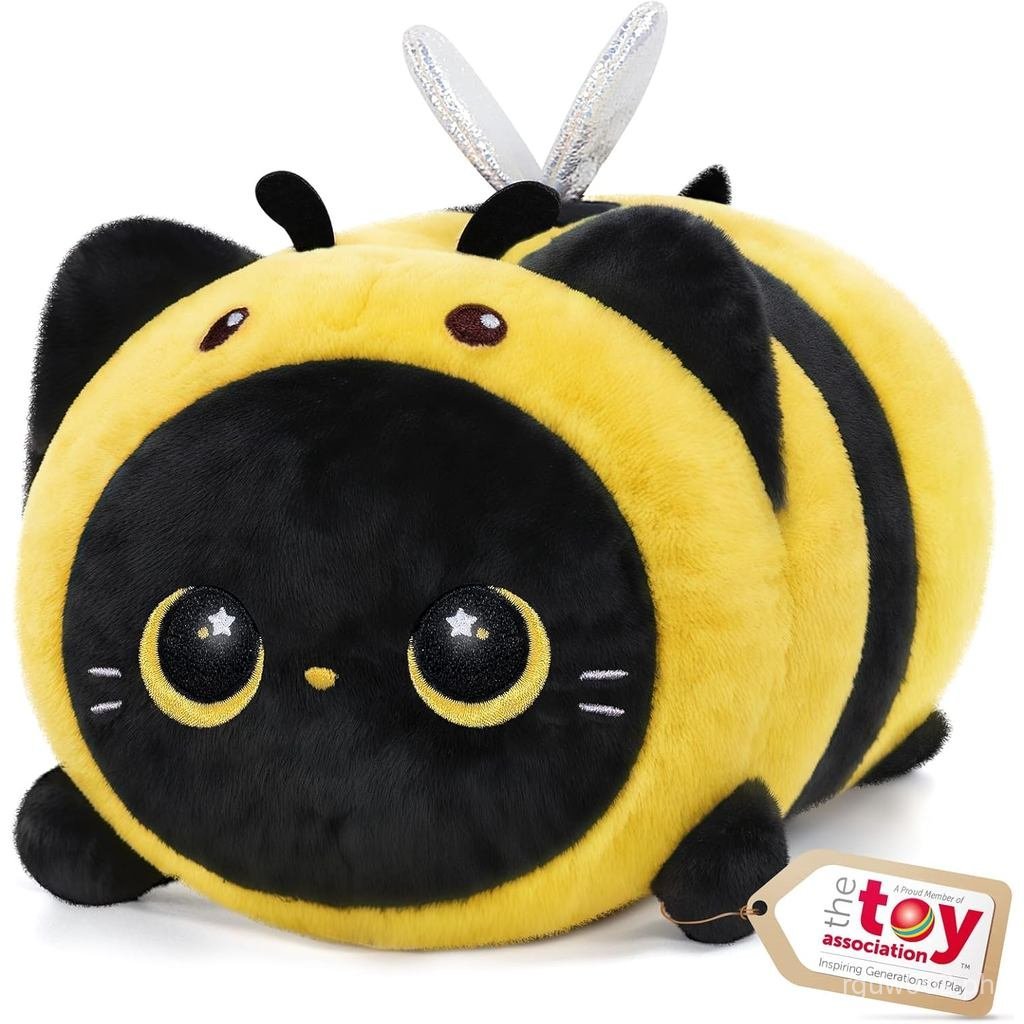 Mewaii Cute Black Cat Bee Plush Pillow, Kawaii Plushies Bee Stuffed ...