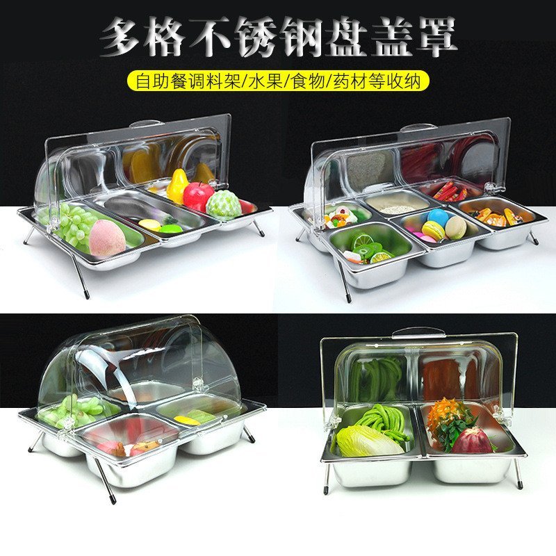 Transparent dust cover, four-compartment food flip-top buffet tray ...