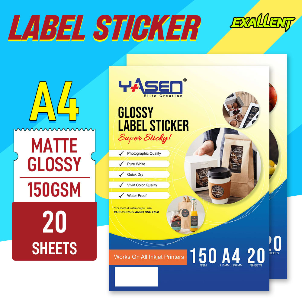 Yasen Glossy&Matte Label Sticker Paper A4 Printable 150gsm 20Sheets ...