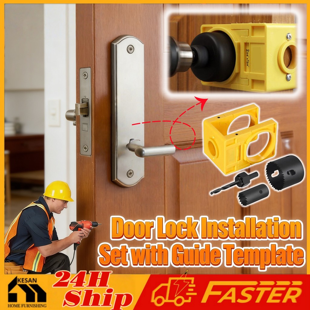 1Set Knob Hole Drilling Tool With Guide Template Carbon Steel Door Lock ...