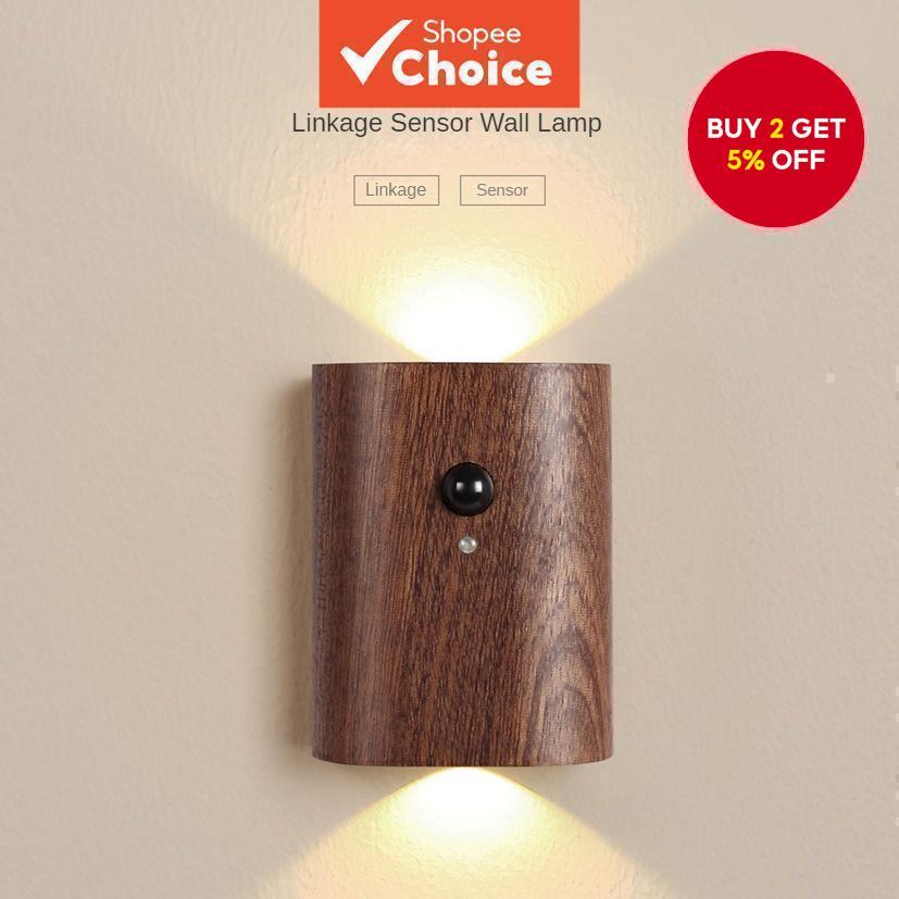 Linkage motion sensor wall lamp wooden human body sensor night light ...