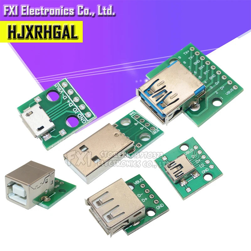 5Pieces USB connector/Miniature USB Turn DIP Adapter2.54mm5Female ...