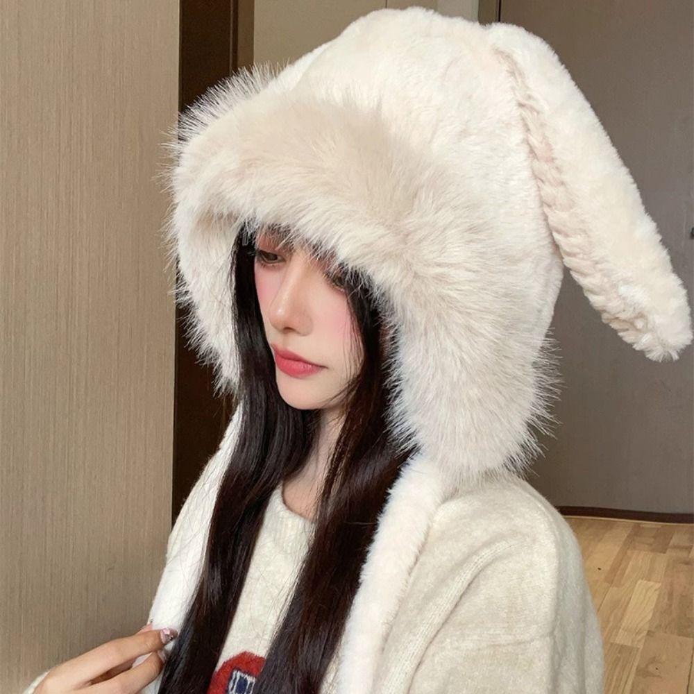 APPEAR Plush Ear Protection Hat, Wool Winter Big Rabbit Ears Hat, Soft ...