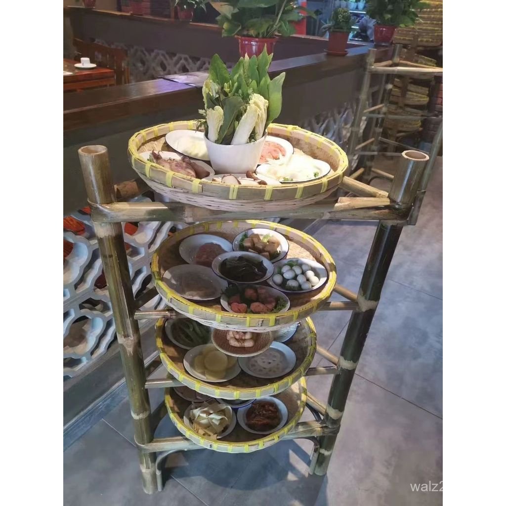 Three-tier Chengdu bamboo vegetable rack, tripod rack, hot pot rack ...