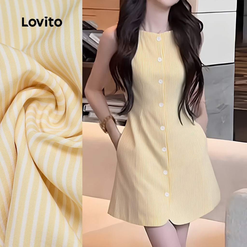 Lovito Women Casual Dress Vacation Button Front Spring/summer Yellow ...