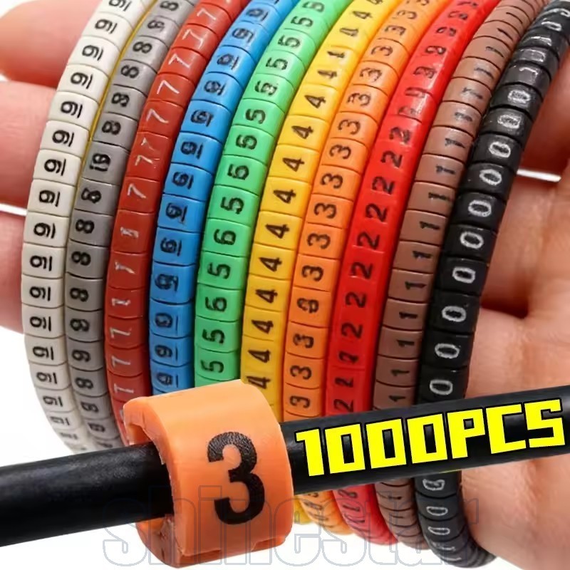 1000/500Pcs PVC Number Tube Wiring Labels - Colourful Digital Cable ...