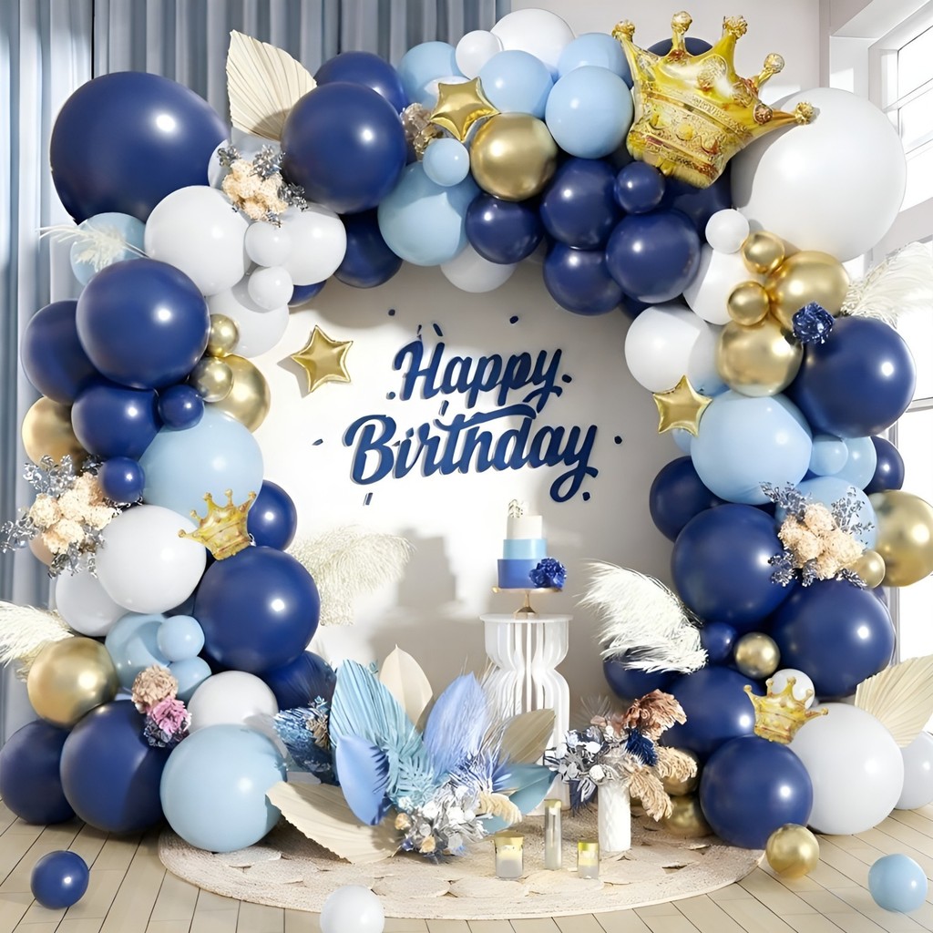 Navy Blue Chrome Gold Balloon Arch Star Crown Boy Birthday Baby Shower ...