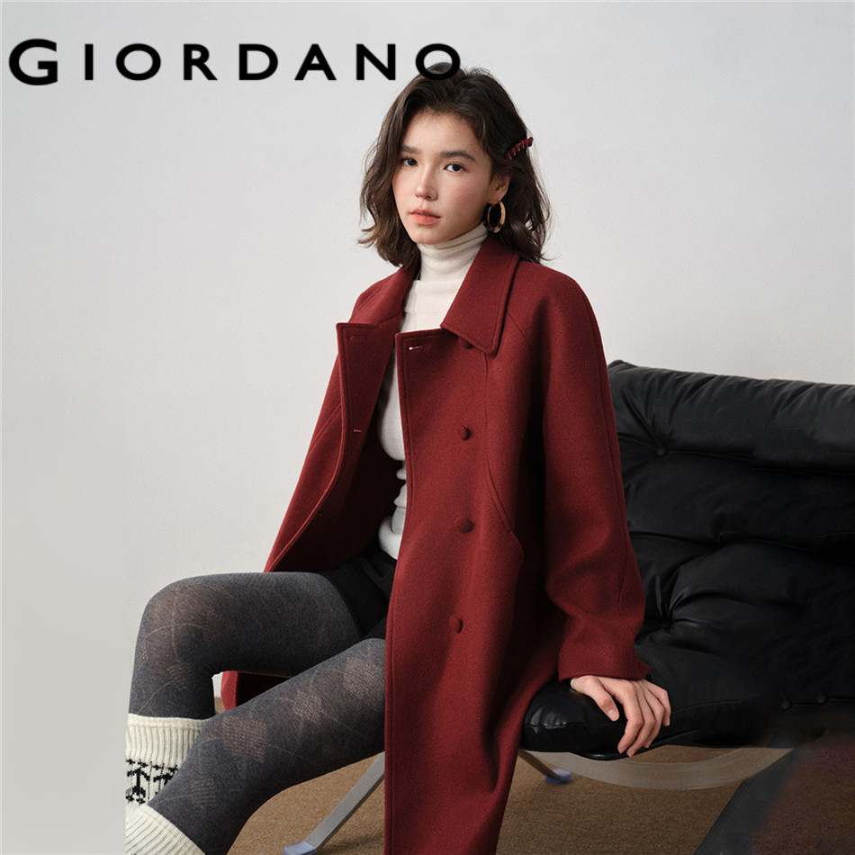 GIORDANO WOMEN Lapel collar mid-length woolen coat 18375720 | Shopee ...