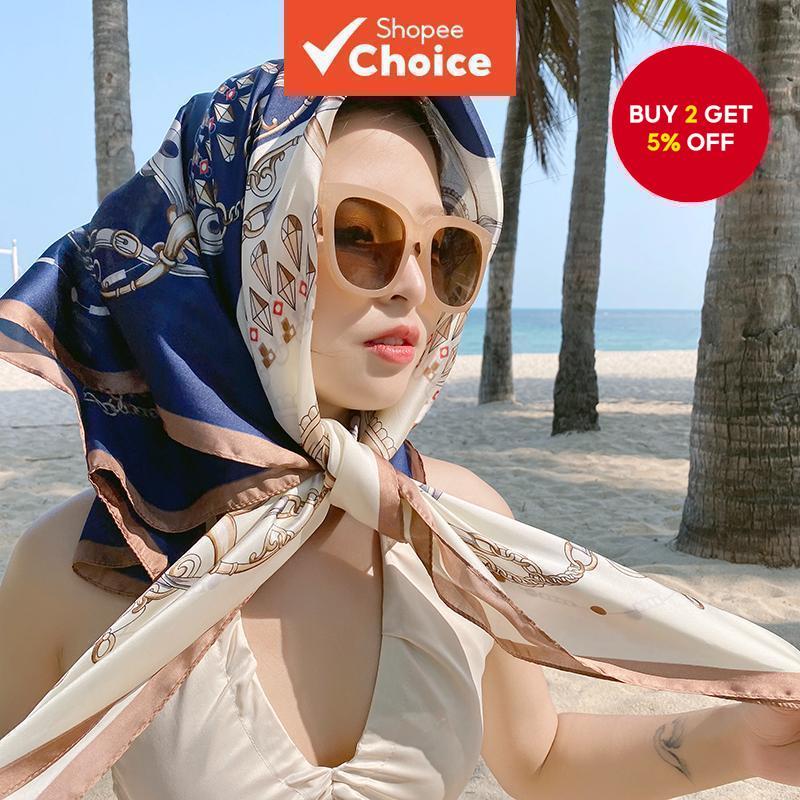 Chain Diamond Printed Silk Scarf - Sun Protection Lightweight Headband ...