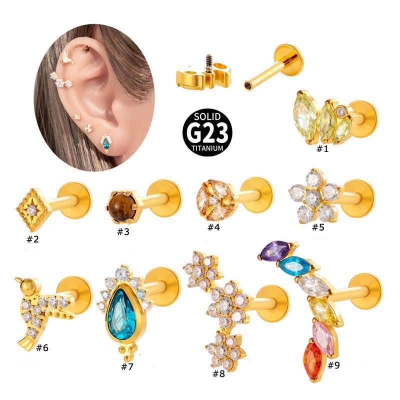 1 Piece/single Flat Head Labret Stud G23 Titanium Zirconia Fresh ...