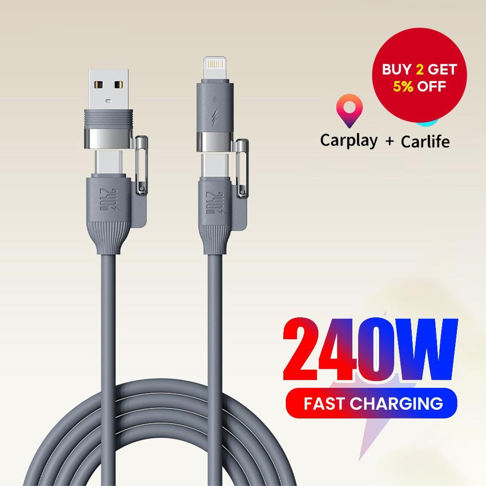 240W 4 in 1 USB A Type C to USB C Mobile Phone Cable Super Fast ...