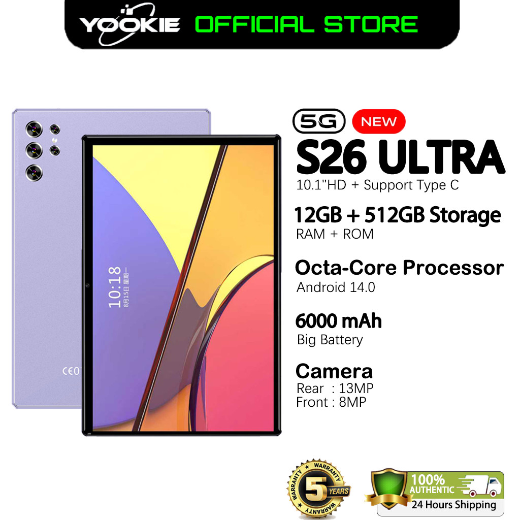 5G Android Tablet 10-inch S26 Ultra Tablet Android 14 12GB+512GB ...