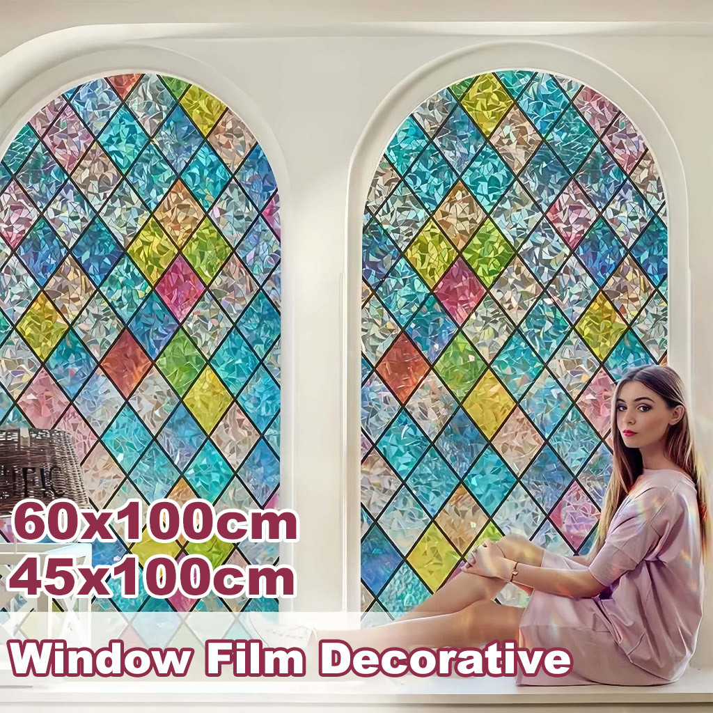 100cm Privacy Window Sticker UV Blocking Anti-peeping Stained Glass ...
