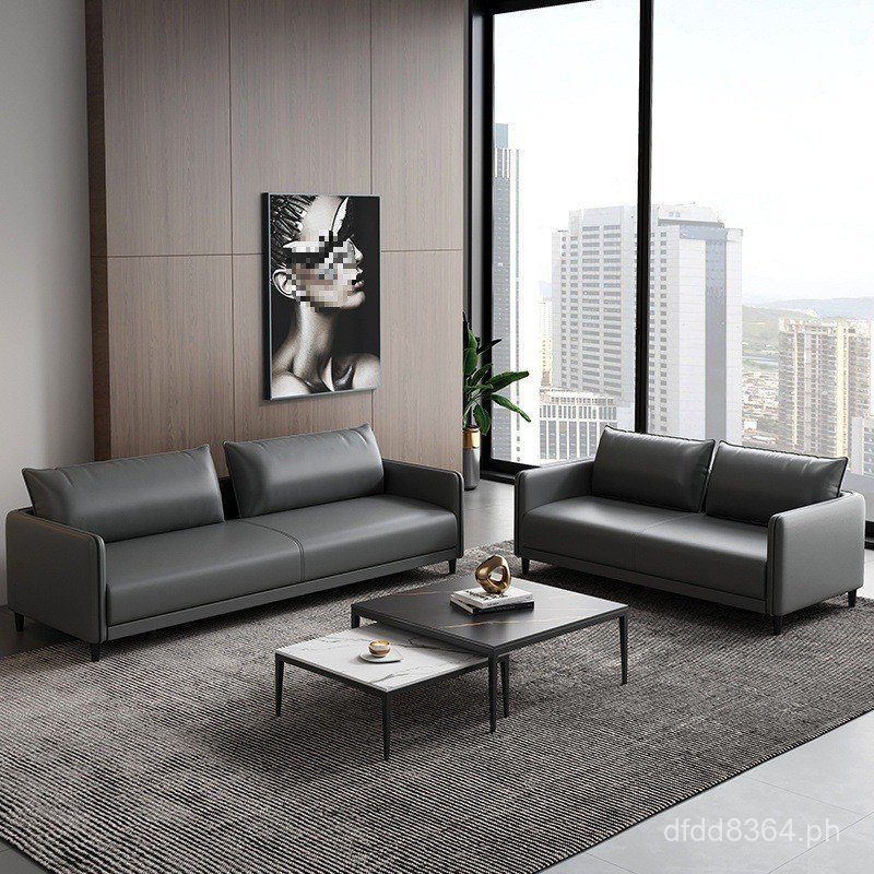 Sofa Coffee Table Small Office Reception Set Modern Simple Leather Sofa ...