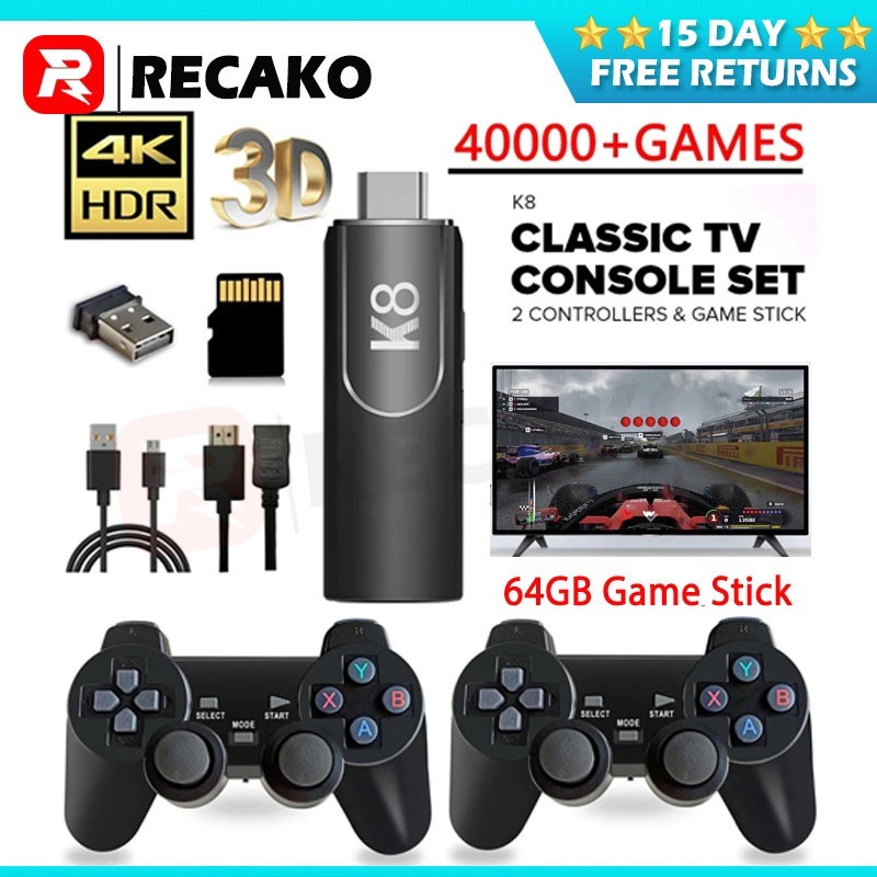 2026 HOT K8 Video Game Console 64GB Games Set 2 Controllers & Stick ...