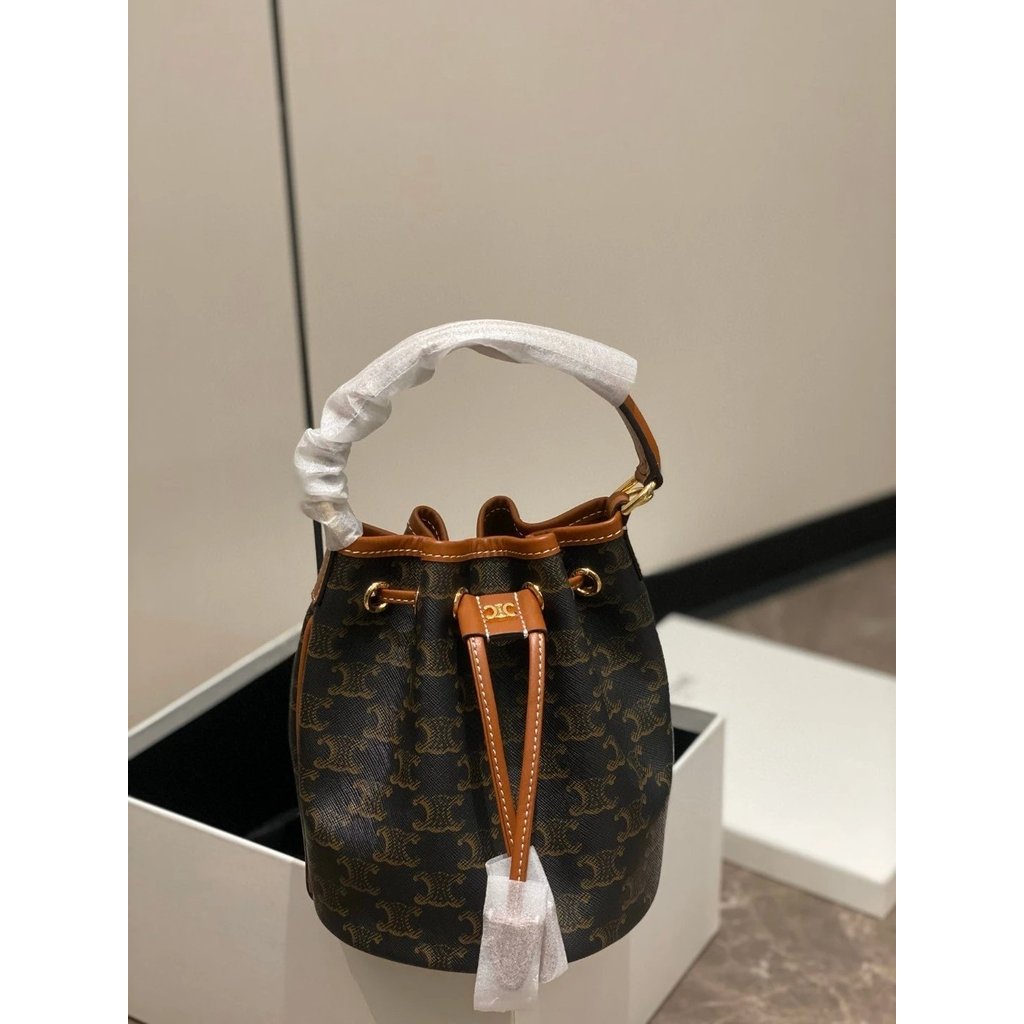 CELINE CELINE Teen Clara Brand Logo Print Drawstring Opening Closing ...