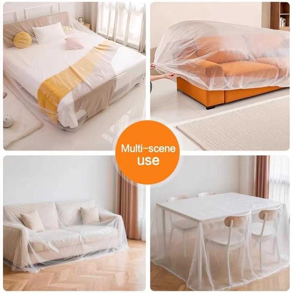 3-Piece Disposable Furniture Dust Covers With Elastic – Clear PE Plastic, Extra Large / Large / Medium – For Moving, Storage, Or Renovations