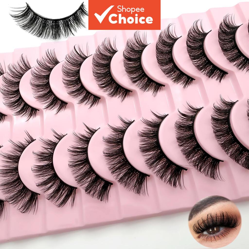 Russian Strip Lashes 10 Pairs DD Curl Fluffy Volume Dramatic Messy Faux ...
