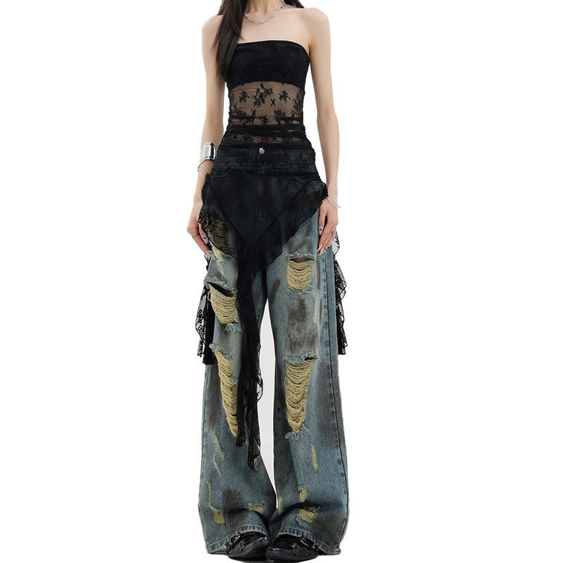 American High Street Ripped Jeans Women 2026 Summer Design Retro Loose ...