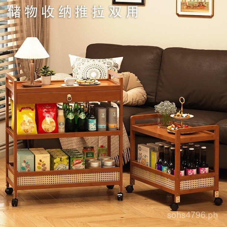Vintage-style movable side table for the living room, made of solid ...