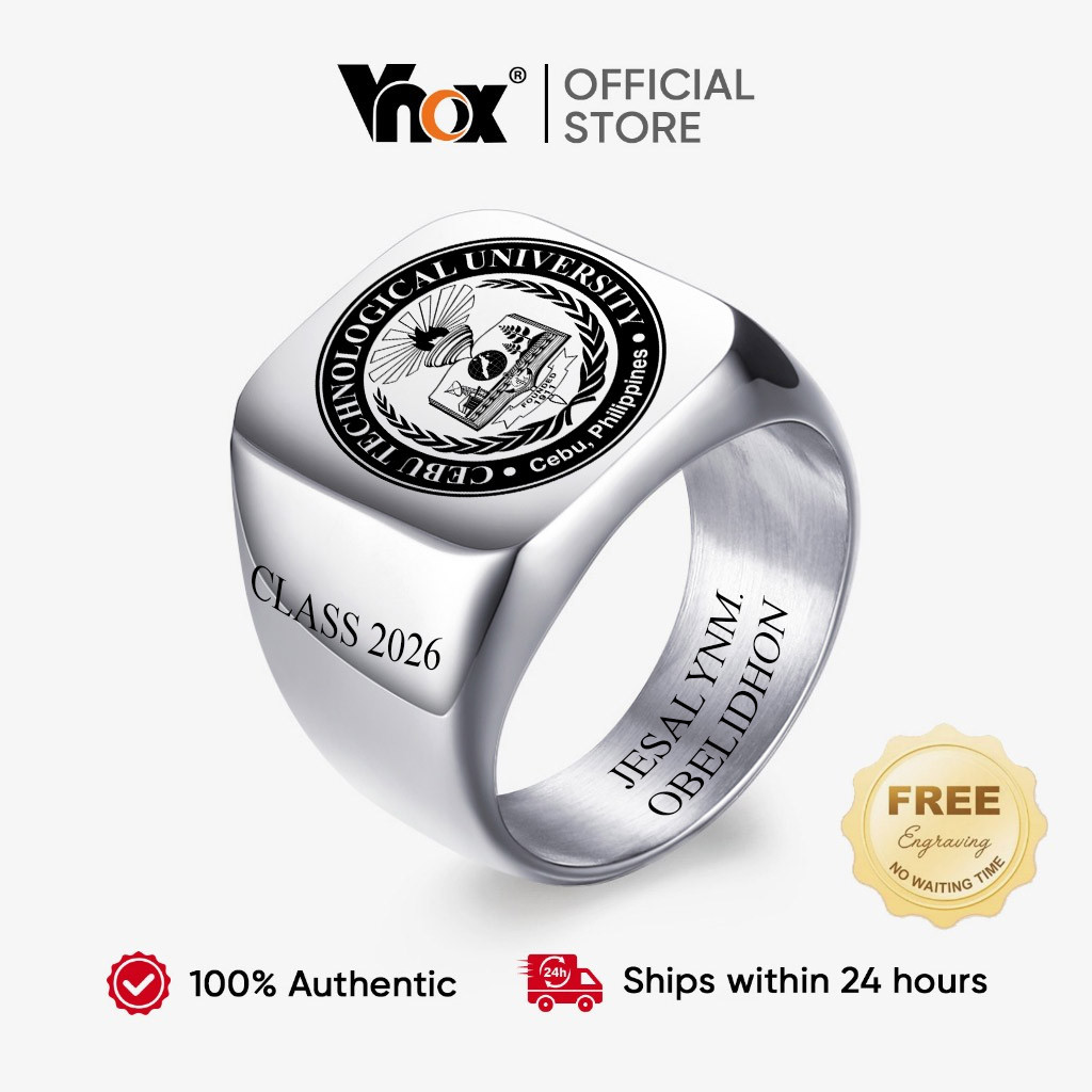 Vnox Free Engrave Signet Ring College Ring,Badge Family Crests