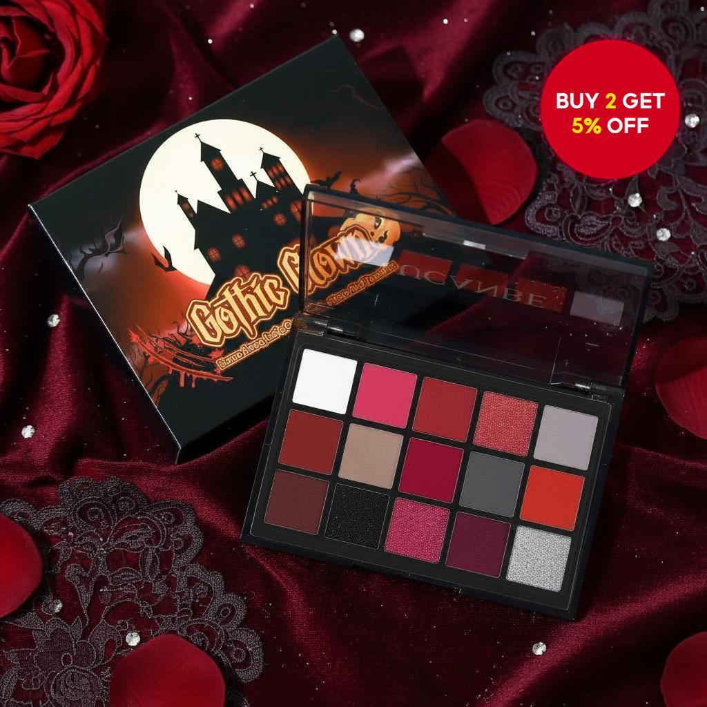 UCANBE Red Vampire Eyeshadow Palette, 15 Colors Burgundy Gray Silver ...