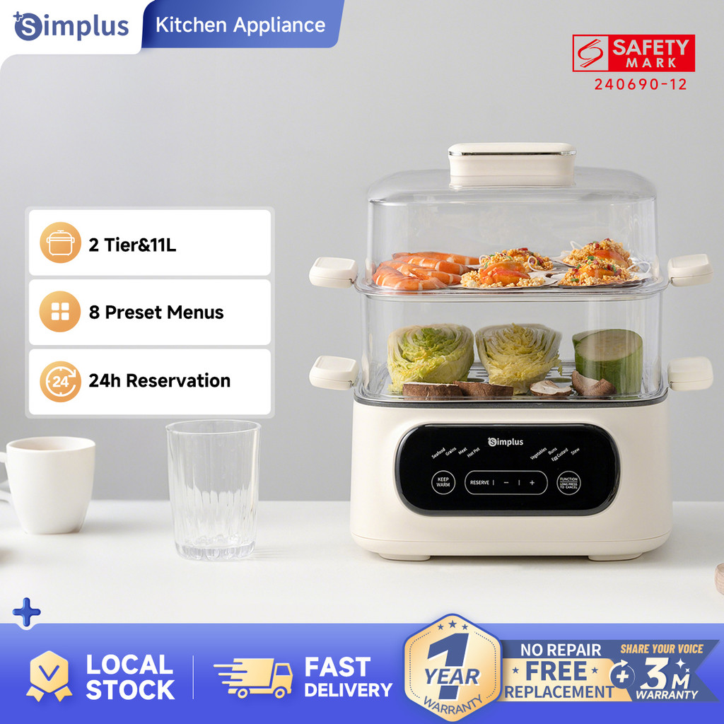 Simplus Kit Electric Steamer 2-Tier Steamer 11L Hot Pot 24h Timer 8 ...