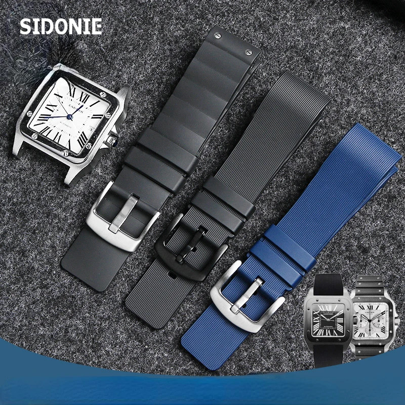 Watch Strap for Cartier Santos Sandoz Santos 100 Silicone Watch Strap ...