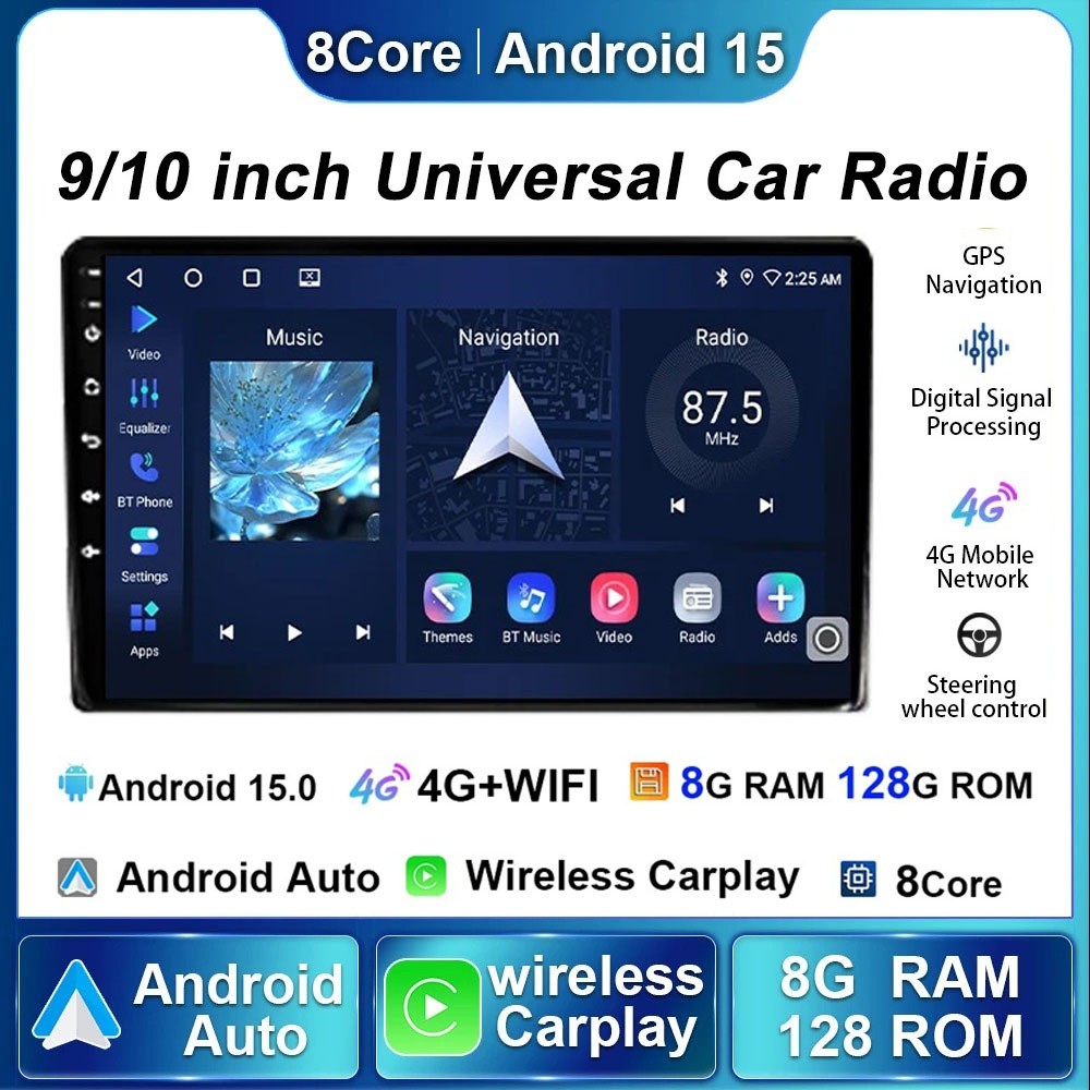 8GB+128GB 8Core 4G SIM Cooling Fan) 9/10 inch 2din Octa Core Car ...