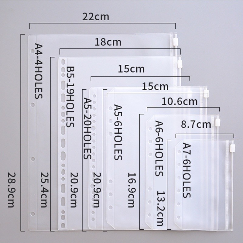 Transparent A5 A6 B5 Ring Binder Pockets Zip Envelope PVC Pouch ...