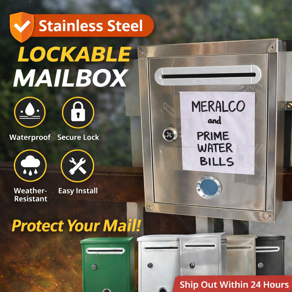 【COD】Outdoor Waterproof Stainless Steel Lockable Wall Mailbox Letter ...