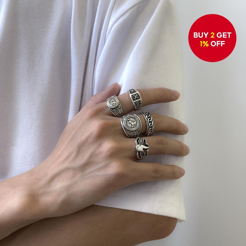Vintage Flame Totem Ring Set for Men Hip Hop Cool Jewelry 2025 Trendy ...