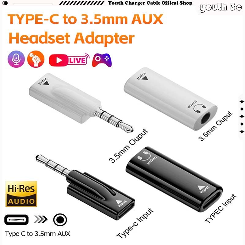 Type C Female to 3.5mm Female/Male Aux Audio Adapter 16bit/48KHz DAC ...