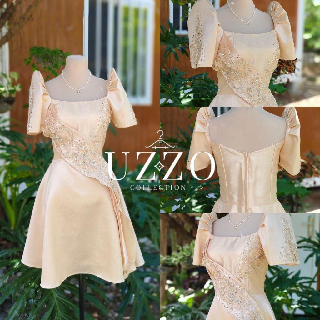 UZZO Balloon Cut Elegant Modern Filipiniana Sided Lace Metallic Beads ...