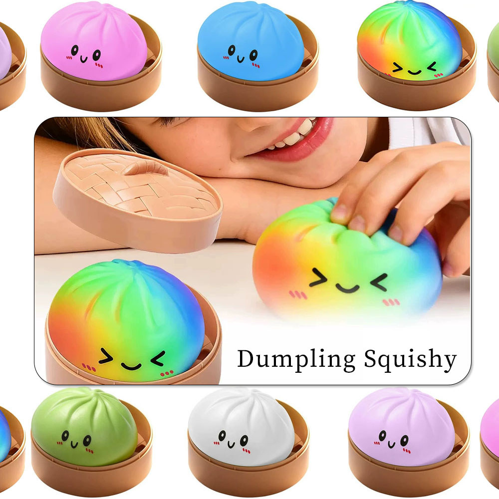 Dumpling Squishy Toy Glitter Dumpling With Steamer Super Soft Slow 
