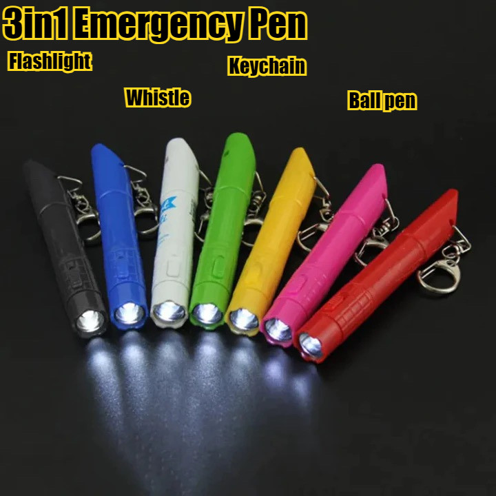 3in1 Emergency Pen Whistle Flashlight Pen With Keychain | Shopee ...